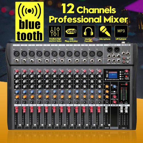 LEORY 12 Channel bluetooth Digital Microphone Sound Mixer Console Professional Karaoke Audio Mixer Amplifier With USB