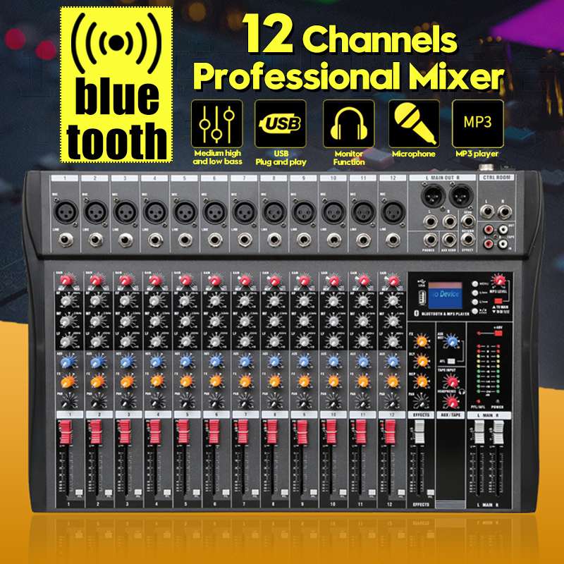 LEORY 12 Channel bluetooth Digital Microphone Sound Mixer Console Professional Karaoke Audio Mixer Amplifier With USB
