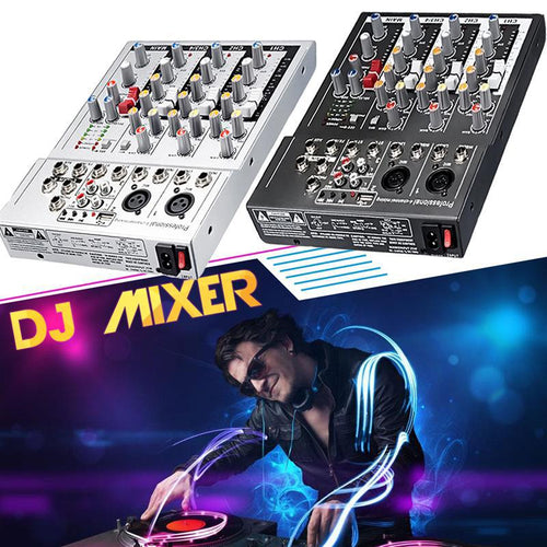 US plug black Mini Karaoke Audio Mixer Amplifier Professional Microphone Mixing Sound Console 4 Channel USB 48V Phantom Power