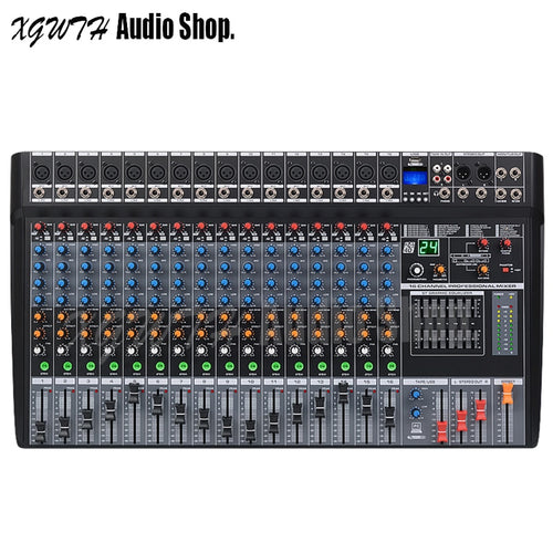 16 Channel Audio Mixer 24-Bit DSP Digital Reverb Effect with USB 48V Phantom Power Bluetooth Sound Mixing Console for DJ Stage