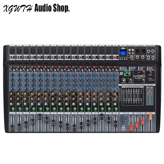 16 Channel Audio Mixer 24-Bit DSP Digital Reverb Effect with USB 48V Phantom Power Bluetooth Sound Mixing Console for DJ Stage