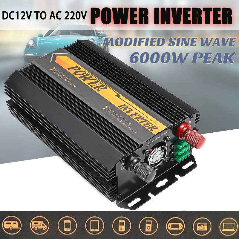 Inverter 12V 220V 6000W Peaks Auto Modified Sine Wave Voltage Transformer Power Inverter Converter Car Charge USB 3000W